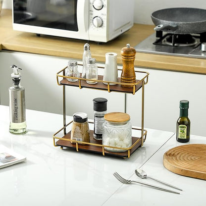 Bathroom Organizer Countertop Perfume Organizer Makeup Organizer Cosmetics Storage Display Rack Vanity Tray Dresser Stainless Steel Gold Shelf Wooden Tray