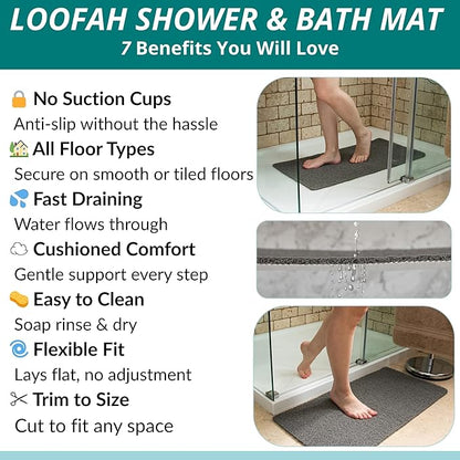 Non Slip Bathtub Mat Shower Mat for Tub - Loofah Bath Mats for Bathroom - 31x16 Bathtub Floor Mat - Textured Anti Slip Bath Mat Without Suction Cups - Secure Mat for Wet Areas (31x16 Gray)
