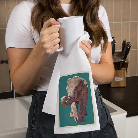 Asian Elephant, Letterpress (100% Cotton Tea Towel, Decorative Hand Towel, for Kitchen and Home)