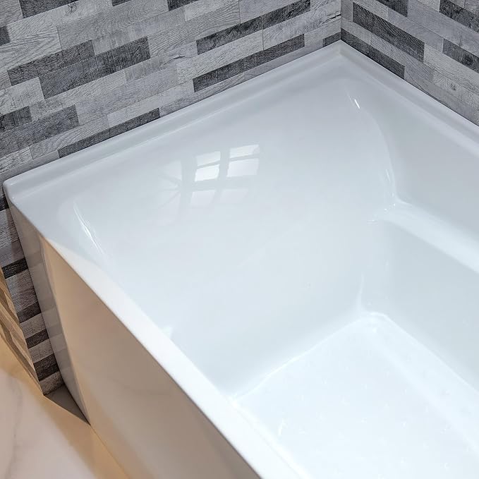 WOODBRIDGE 60" Acrylic Rectangular Alcove Soaking Bathtub in White with Right Drain, Chrome Pop-Up Drain Included BA6030R