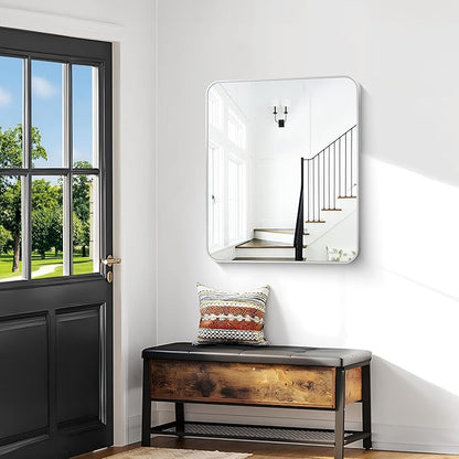 BONEWEI Silver Bathroom Mirror,30x36 inch Wall Mirror for Bathroom Wall Mounted,Rectangle Mirror for Bathroom Over Sink,Modern Frame Round Corner for Living Room,Bedroom Entryway,Horizontal/Vertical
