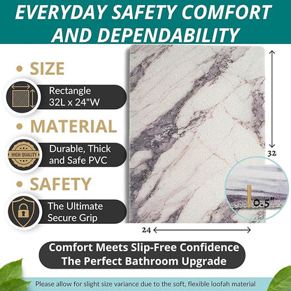 Enkosi Loofah Non-Slip Shower Mat - Shower Floors, Bathtub, Bathrooms, Wet Areas - Cushioned Bath Mat with Drain Holes - Quick Dry PVC, Secure Safety Pad Without Suction Cups (Marble Grey 32x24)