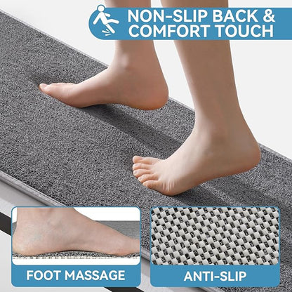 Non Slip Shower Mat Bathtub Mat 20x32 Inch, Quick Dry Bath Mat with Drain, Soft PVC Imitation Loofah Foot Scrubber Bath Mats for Bathroom Tub Shower Floor, Hangable & Hook Included, Gray