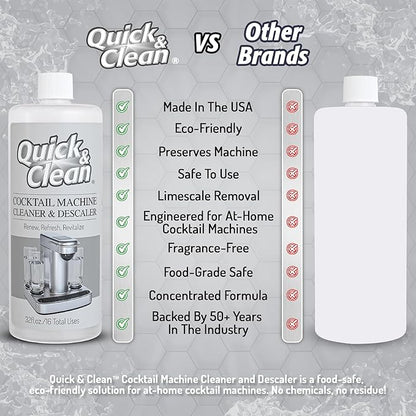Quick & Clean Cocktail Machine Cleaner & Descaler - Made in the USA - Cleaner & Descaler for At-Home Cocktail Machines - Removes Mineral & Limescale Buildup