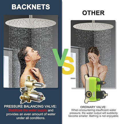 Wall Mount Brushed Nickel Pressure Balancing Shower Diverter Mixing Valve 3 Way Replacement Brass Mixer Kit