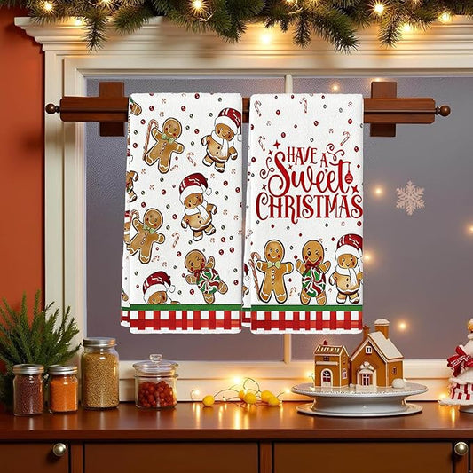 Cesqouc® 4pcs Hand Towels with Christmas Patterns : Santa Claus und Cute Christmas Snowman Patterns Suitable for Bathroom/Kitchen/Living Room/Washbasin