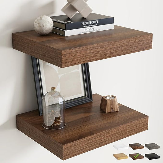 16 Inch Floating Shelves for Wall Set of 2, 12"D Wood Grain Bathroom Shelves with Invisible Brackets, Easy Install Engineered Wood Storage Shelves for Kitchen, Living Room, Bedroom, Walnut Finish