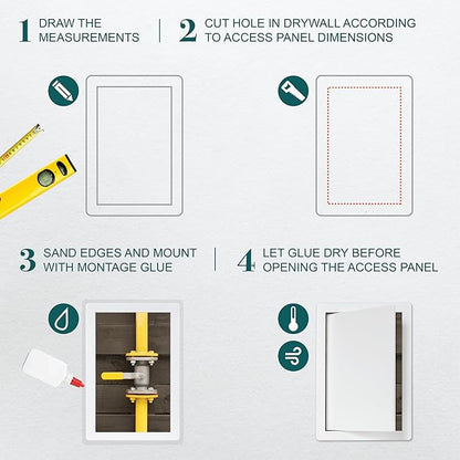 8" x 12" White Plastic Access Panel. Service Shaft Door Panel. Plumbing, Electricity, Heating, Alarm Wall Access Panel for Drywall. Bathroom Services Access Hole Cover.