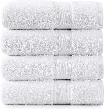 LANE LINEN 100% Cotton 4 Pack Bath Towels (28"x54") - Zero Twist, Cotton - Large Towels for Bathroom - Quick Drying, Highly Soft & Absorbent Shower Towel Set - Hotel & Spa Quality - White Towel Set