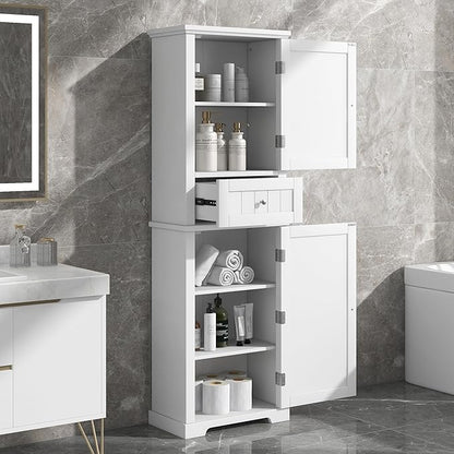 Favfurish 68" Tall Bathroom Storage Cabinet with Doors and Drawer,Modern Linen Cabinets w/Adjustable Shelf and Anti-Toppling Device,Freestanding Organizer for Bath Room,Study,Office,Kitchen White