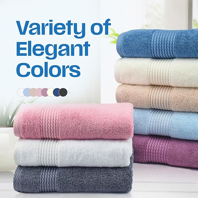 EastNBlue Lara Premium Bath Towel Set 6 Piece - Soft & Highly Absorbent Bathroom Towel Set, 100% Luxury Turkish Cotton, Flannel Bath Towels, 1 Bath Towel, 1 Hand Towel, 4 Washcloths - Damson