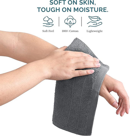 Casa Platino Wash Cloths Set of 12- Spa & Salon Quality - 100% Ring Spun Cotton Face Towels - Soft & Ultra Absorbent Washcloths for Body, Beauty, Home, Gym - Fingertip Towels - 13"x13", Cool Grey