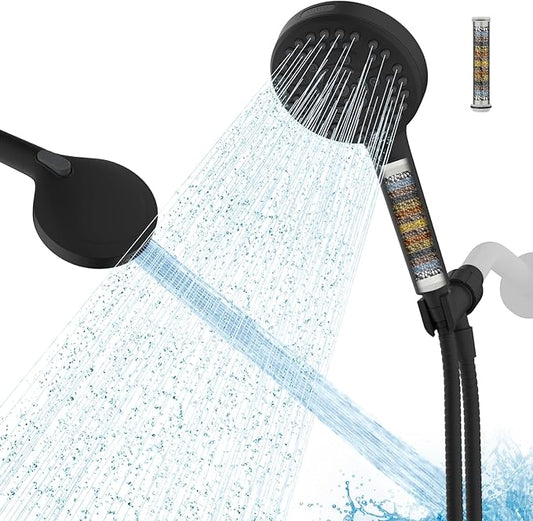 Hibbent Filtered Shower Head with Handheld, High Pressure 10 Spray Showerhead with Filters, Water Softener for Hard Water-Remove Chlorine, Reduces Dry Itchy Skin, Improve Skin& Hair Texture, Black