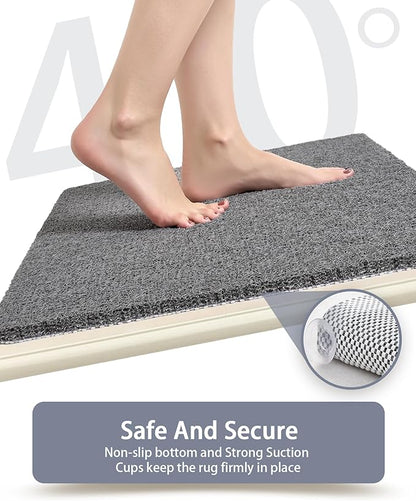 Mecko Non-Slip Shower Mat, Anti-Slip Bath Mat with Suction Cups – Quick-Drying Loofah Texture for Tub with for Indoor and Outdoor Use, Bathtubs and Wet Areas (Grey, 17"x30")