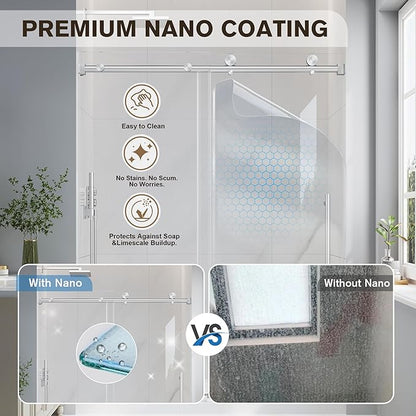 Frameless Glass Shower Door, 55-60" W x 76" H Sliding Frameless Shower Door, 1/4''(6mm) SGCC Tempered Glass, Explosion-Proof Film Nano Coating, Stainless Steel Hardware, Brushed Nickel
