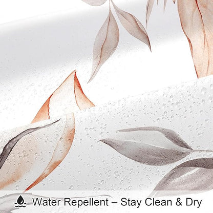 Orange and Grey Boho Watercolor Floral Shower Curtain, Ink Painting Style Blossom & Leaf Shower Curtains for Chic Elegant Bathroom, Artistic Fabric Cloth Flower Shower Curtain, 72x72