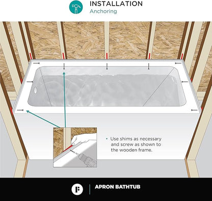 Fine Fixtures Acrylic, Fiberglass Alcove Soaking Bathtub with Integral Apron Front - Drain Included (54" x 30", Left Hand, White)