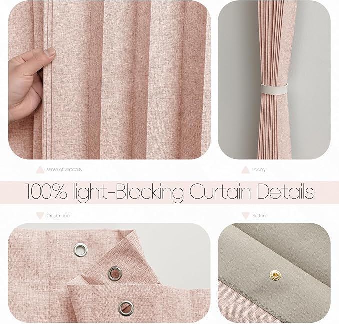 Accordian Door Curtain, 100% Blackout Folding Magnetic Doorway Curtains,Linen Style Closet Doors,for Room Divider,Privacy Protection（W52 x L78,Pink,1 Panel）