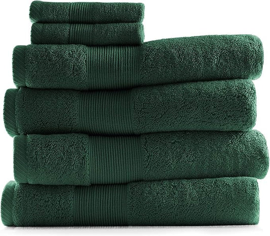 Hearth & Harbor Bath Towels for Bathroom - 100% Ring Spun Cotton Luxury Bathroom Towels - Ultra Soft & Highly Absorbent, Bath Towels Set of 6 - Hunter Green