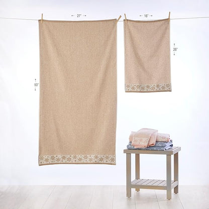 SKL Home Christmas/Winter Heather Snowflake 100% Cotton Premium 2-Piece Hand Towel Set, 500 GSM, Soft & Absorbent Jacquard, Decorative for Bath/Kitchen/Bar, Tan