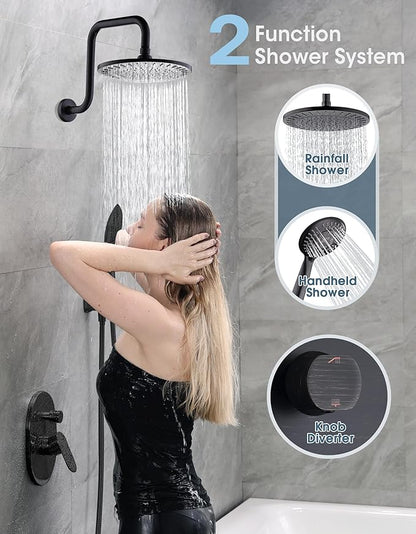 BRIGHT SHOWERS Shower Faucet Set, Shower System with Shower Valve Trim Kit, Double Handle Shower Fixture Rainfall Shower Head and 9-Setting Handheld Spray Combo, Valve Included, Oil-Rubbed Bronze