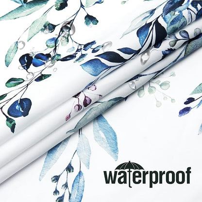 Gibelle Long Shower Curtain 72 x 78, Blue Floral Shower Curtain for Bathroom, Watercolor Plant Eucalyptus Leaves Fabric Shower Curtain Set