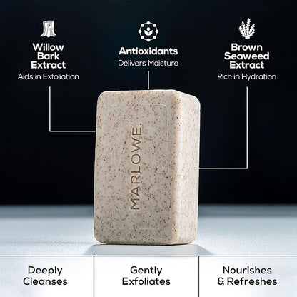 MARLOWE. No. 102 Body Scrub Soap 7 oz (6 Bars), Oud Wood, Exfoliating Soap Bar with Shea Butter, Olive Oil & Green Tea Extracts, Cleanses, Smooths & Revitalizes Skin, Earthy & Smoky Scent