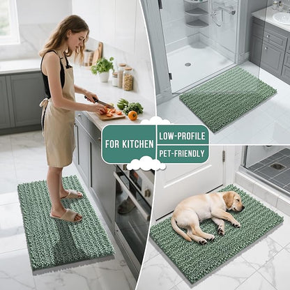 Yimobra Large Bathroom Rugs Non Slip Washable 36x24 Inch - Ultra Soft Absorbent Chenille Bath Mat, Quick Dry Shaggy Floor Carpet for Tub Shower, Green Home Decor Accessories