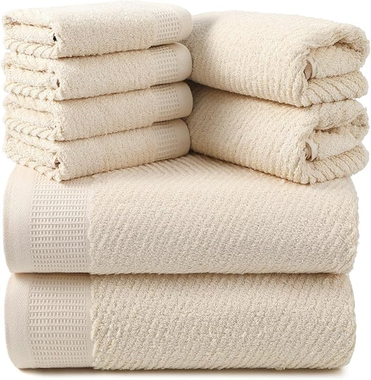 REDKISS Luxury Bath Towel Set of 8, 100% Cotton Bathroom Towels Set with 2 Bath Towels, 2 Hand Towels, 4 Washcloths, Ultra Soft Highly Absorbent Towels for Bathroom, Gym, Hotel, Spa, Brown
