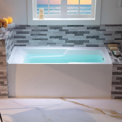 WOODBRIDGE 54" Acrylic Rectangular Alcove Soaking Bathtub in White with Right Drain, Brushed Nickel Pop-Up Drain Included BA5430R