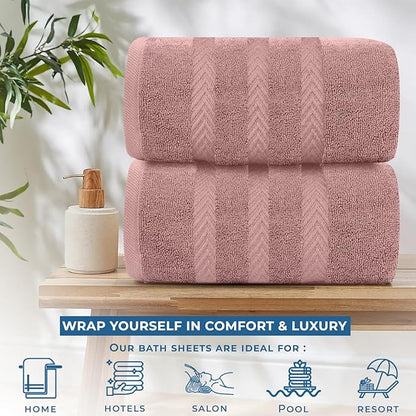 DAN RIVER 2 Pack Luxury Bath Sheets 35x70, 600 GSM, Soft & Quick Dry 100% Ring Spun Cotton Towels Ideal for Hotels, Spas, Gyms & Salons Extra Large, Dusty Pink
