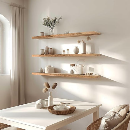 36 Inch Floating Shelves for Wall Rustic Light Wood Wall Shelves for Bedroom Set of 4