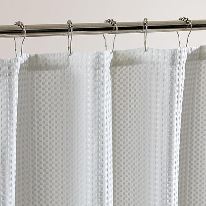 SLEEP ZONE Shower Curtain Liner, Waffle Shower Curtains for Bathroom, Heavy Duty Thick Fabric Shower Curtains - 285GSM Luxury Weighted Polyester Bath Curtain, 72" W x 78" L (White)