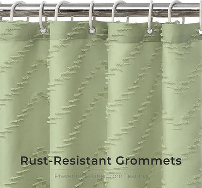 Green Shower Curtain 78 Inches Long Boho Shower Curtain Chic Tufted Chevron Textured Striped Fabric Shower Curtains Modern Minimalist Shower Curtains for Bathroom 72 x 78