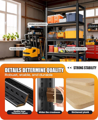 AOAORRG Set of 3 Garage Shelving Heavy Duty Storage Shelves, 5-Tier Metal Adjustable Shelving Unit, Utility Garage Organizer Shelf Rack for Basement, Pantry, Warehouse, 31.5"W x 13.8"D x 71.2"H, Black
