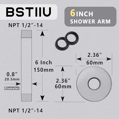 6 Inch Shower Arm with Flange, Ceiling Mounted Shower Head Extension Arm, 1/2 NPT Straight Arm for Rain Shower Head, Stainless Steel Shower Head Extension Replacement Pipe Arm,Chrome
