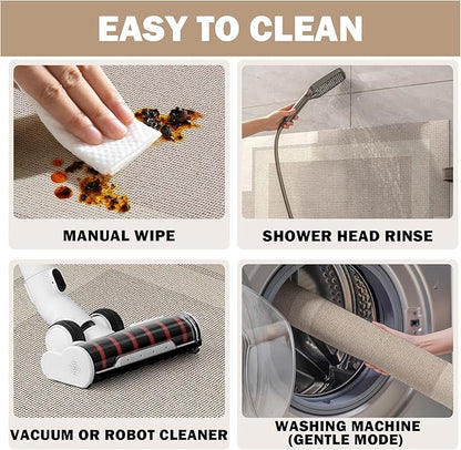 Non Slip Long Bathroom Runner Rug Bath Mat, Rubber Backing Ultra Thin Bathroom Rugs Fit Under Door Quick Dry Super Absorbent Washable Shower Mat for Bathtub Sink Floor, Beige 17"x59"