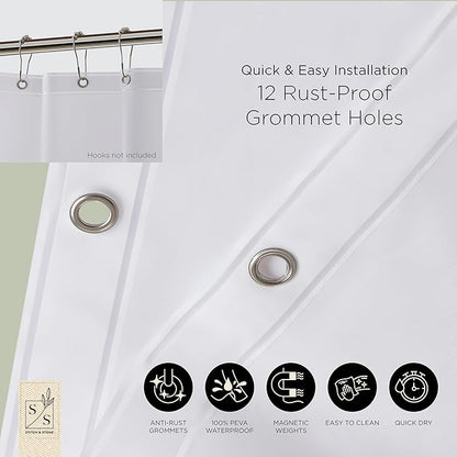 Stitch & Stone Shower Curtain Liner, Premium Medium Weight Durable Waterproof 6g PEVA for Bathroom with Weighted Magnets, Standard Size 72" x 72", Frosty 2 Pack