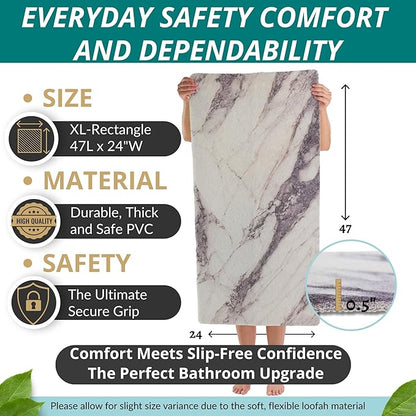 Anti Slip Shower Mat - Non Slip Shower Mats for Inside Shower - Large 47x24 Loofah Shower Floor Mat Non Slip - Bath Mat for Shower - Secure Mat Without Suction Cups (47x24 Marble Grey)