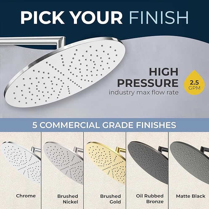 HammerHead Showers® Solid Metal 12 Inch Rainfall Shower Head, Large Rain Shower Head, 2.5 GPM High Flow Shower Head Optimized for Pressure, Wall-Mounted or Ceiling Rain Shower Head, Matte Black