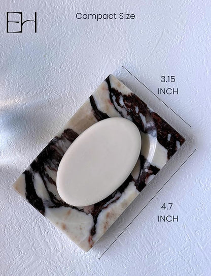 Real Marble Soap Dish - Soap Dish for Shower, Shower Bar Soap Holder, Marble Dish for Bathroom Kitchen, Decorative Stone Soap Dish (Calacatta Viola, Rectangular)