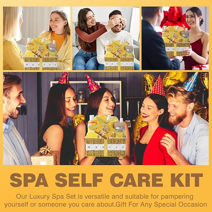 Bath & Body Gift Set, 19pcs Vanilla & Honey Almond Scents Bath Gift Baskets Home Spa Gift, Bath Spa Kit For Women and Men Luxury Home Spa Bath Gift Basket, Skin Care Gift Set, Spa Gifts, Pamper Gifts