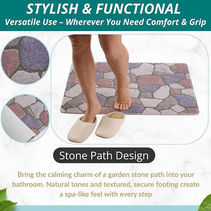 Enkosi Loofah Non-Slip Shower Mat - Shower Floors, Bathtub, Bathrooms, Wet Areas - Cushioned Bath Mat with Drain Holes - Quick Dry PVC, Secure Safety Pad Without Suction Cups (32x24 Stone Path)
