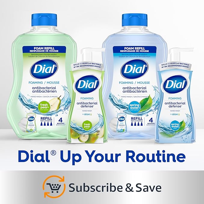 Dial Antibacterial Defense Foaming Hand Soap + Aloe, Spring Water Scent, 52 Fl Oz Hand Soap Refill, Dermatologist-Tested, Gentle on Skin