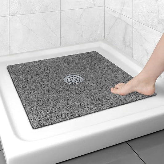 Square Shower Mat Non Slip: 24x24 Inch Shower Floor Mat with Drain Hole in Middle, Super Soft and Comfortable PVC Loofah Massage Bath Mat for Shower, Anti Slip Shower Stall Mat, Quick Drying