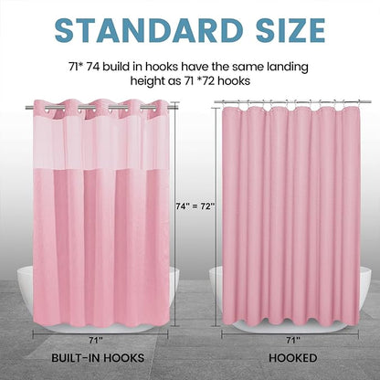 Pink Shower Curtain with Liner - 230GSM Waffle Textured Heavy Duty Shower Curtains for Bathroom,71W x 74H