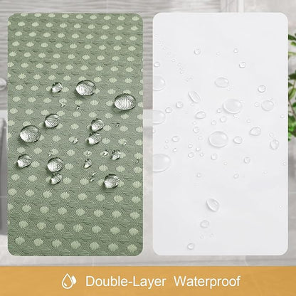 3 in 1 Shower Curtain Set, Sage Green Waffle Shower Curtain and PEVA Liner Set with 12 Stainless Steel Shower Curtain Hooks, Waterproof Fabric Shower Curtains for Bathroom, 72 W x 72 H