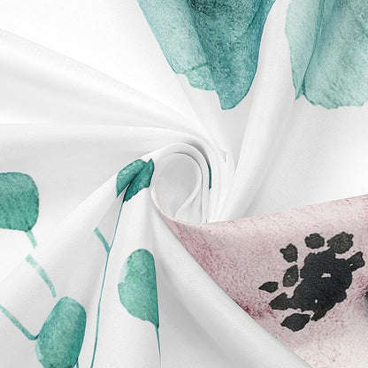 Gibelle Small Stall Shower Curtain 36 x 72, Narrow Half Watercolor Floral Fabric Shower Curtain, Teal Beige Flower Decorative Bathroom Shower Curtain Set