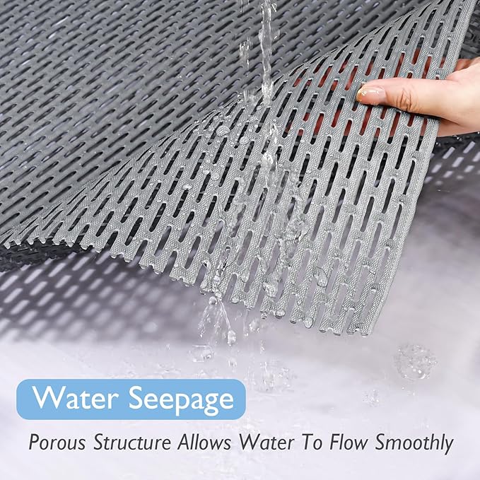 Extra Large Non-Slip Shower Mat, Fast-Dry PVC Bath Stall Tub Mat, Drain-Hole Design for Shower Stall Tub for Elderly/Kids, Non Slip Bath Mat Bathroom Safety Accessory, Gray 47"x32"