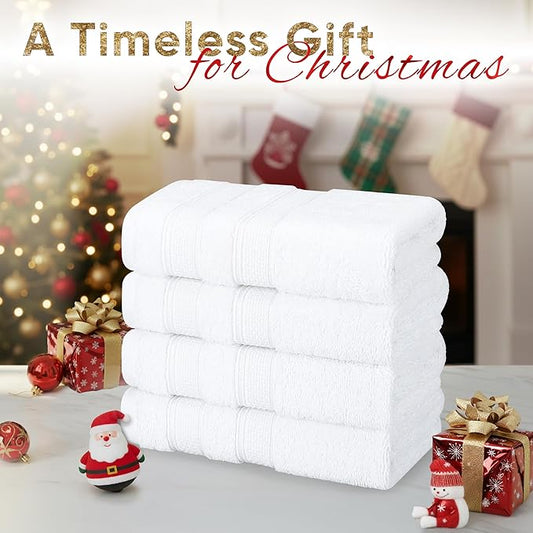 American Soft Linen Salem 100% Cotton Turkish 4 Piece Hand Towels for Bathroom, 600 GSM Soft Absorbent Quickdry Hand Face Towel Set, White